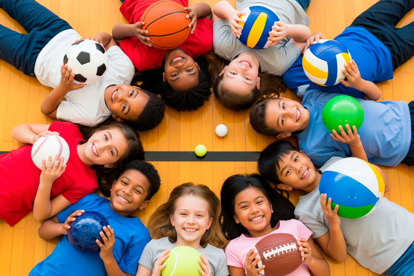 Estudantes praticando esporte em campo escolar